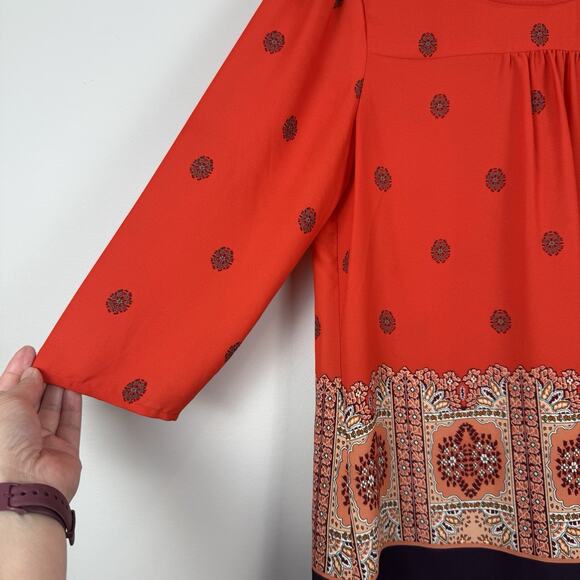 Maeve Anthropologie Rila Top Womens 6 Red Floral Border Boho 3/4 Sleeve Blouse - Picture 5 of 9